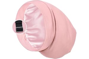 PARISBELLA Satin Lined Sleep Cap Bonnet for Curly Hair and Braids, Stay On All Night Hair Wrap with Adjustable Strap for Women and Men, Pink, Pack of 1