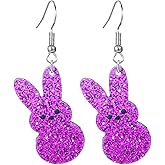 coadipress Easter Rabbit Earrings Cute Glitter Bunny Rabbit Sparkle Spring Earrings for Women Acrylic Colorful Holiday Happy Easter Jewelry Gift