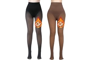 UniikStuff 2 Pairs Women Fleece Lined Tights - Triangle Crotch Design Warm Pantyhose Skin Colored Tights for Winter