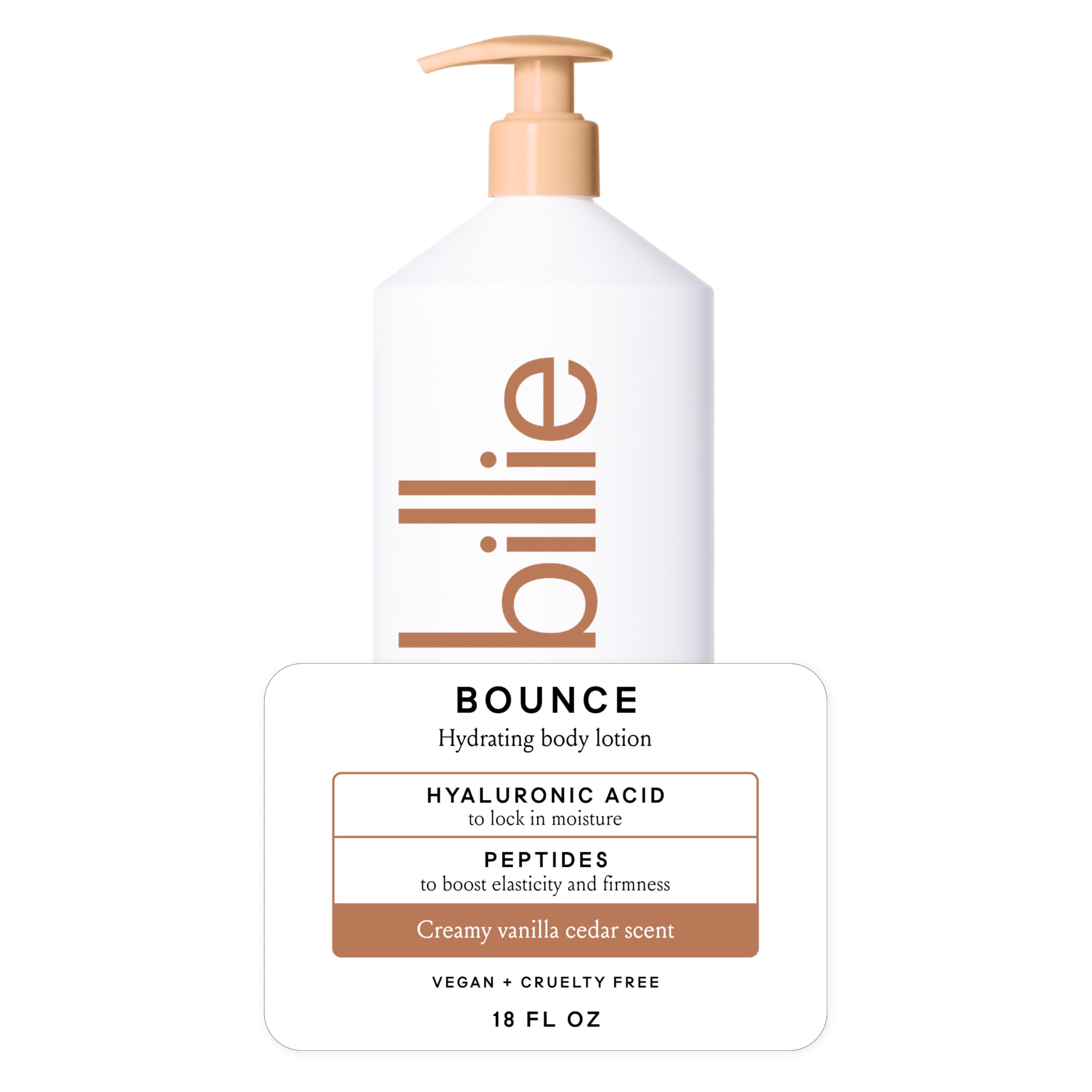 Photo 1 of Billie Bounce Hydrating Women's Body Lotion, Vanilla Cedar Scent, with Hyaluronic Acid, 18 fl oz