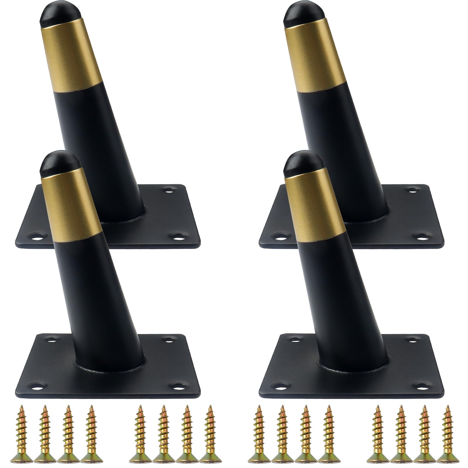 Roellgs Metal Diagonal Furniture Legs, 4 Pieces Support Modern Tapered Replacement for Desks, Beds, Cabinets, Chairs, Sofas, Black Gold (10 cm) ro-19-6-19