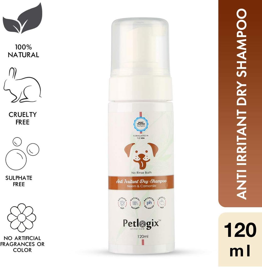 Sponsored Ad - Natural Anti Irritant, Anti Bacterial, Anti Fungal Dry Shampoo Enriched with Neem & Chamomile Waterless Coat Cleaning Pet Dog & Cat Mineral Oil, SLS & Paraben Free, 120g