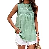 Womens Summer Tank Tops Casual Sleeveless Shirts Loose Fit Halter Neck Swiss Dot Chiffon Blouses Flowy