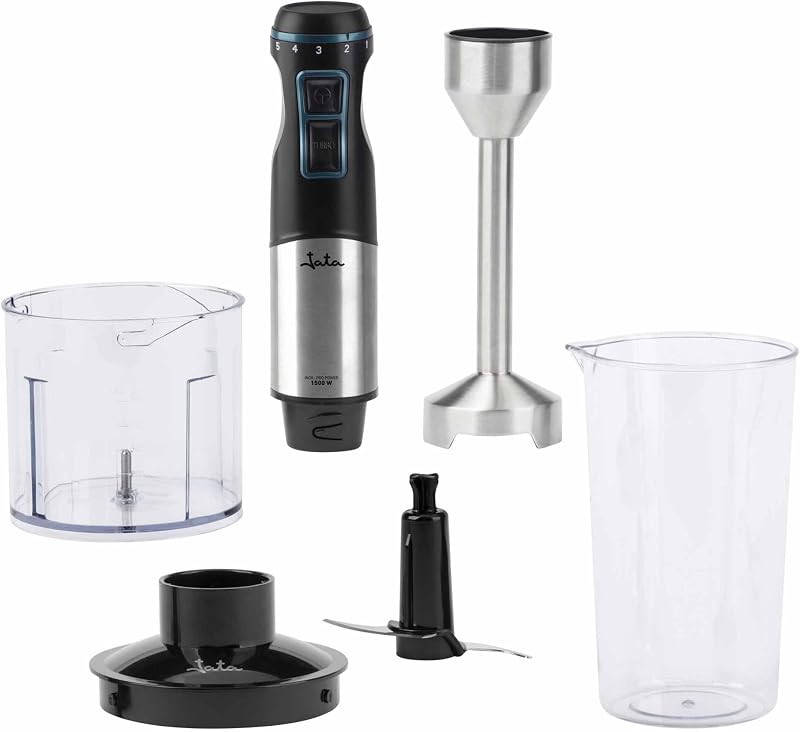 JEBT1791 - Batidora de Mano Potente 1500W, Batidora de Brazo Inox con Picadora, Vaso Medidor con Tapa, 4 Cuchillas de Acero Inoxidable, Regulador Electrónico y 15000 RPM