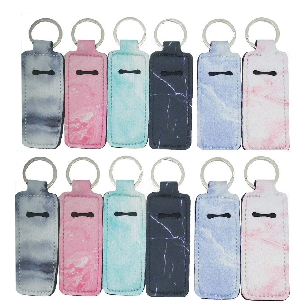 Bling Buy 12 Piece Marble Pattern Chapstick Holder Keychain Neoprene Lip Balm Holster For Travel Storage