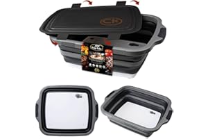 CK GOLD New LARGE Collapsible BBQ Prep Tub /LOCKING Lid, Cutting Board & Drain Hole | BPA-Free, Food-Grade, Recyclable, Space-Saving Buckets for Grilling, Camping, Kitchen & Outdoor Cooking (Black, 8 Liters)