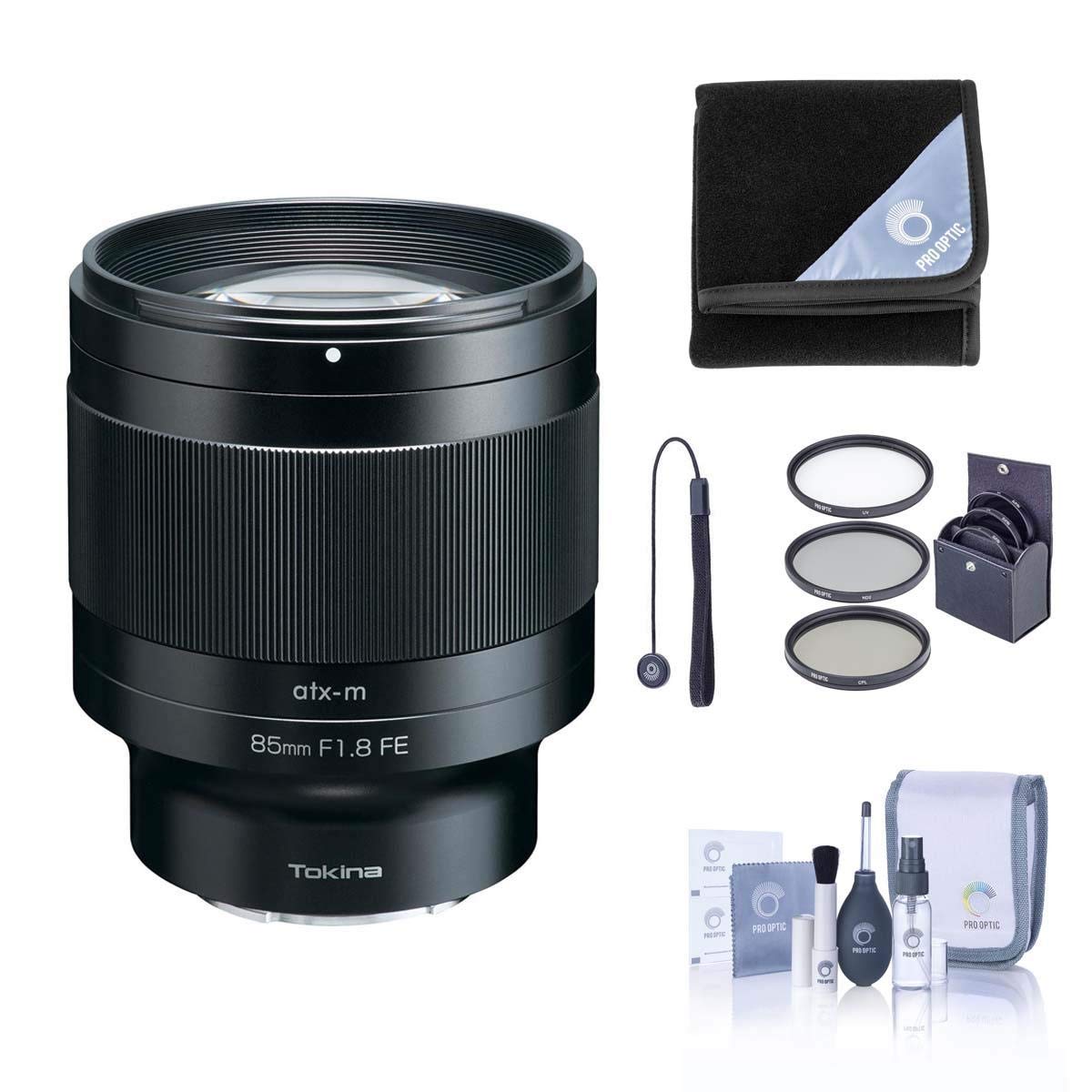 Tokina ATX-m 85mm f/1.8 FE Lens for Sony E - Bundle with 72mm Filter Kit, Lens Wrap, Lens Cap Tether