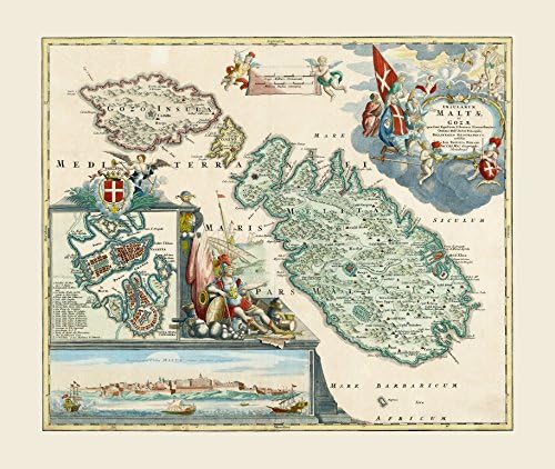 Reproduction Antique Map of Malta and Goza, by Johann Baptiste Homann, Sized 39 x 33 cms