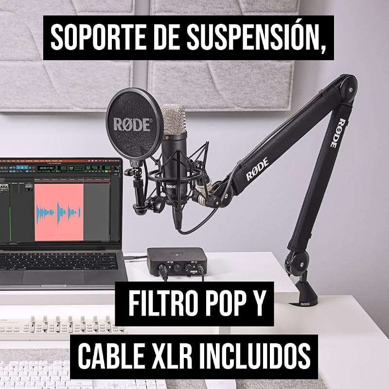 Microfone condensador de grande diafragma da série NT1 Signature com suporte anti-vibração, filtro pop e cabo XLR para produção musical, gravação de voz, streaming e podcasting