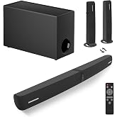 Assistrust Sound Bar with Subwoofer, 110W Sound Bar for Smart TV with Adjustable Deep Bass &amp; Volume Boost &amp; 3 Equalizer Modes, Bluetooth/ARC/Opt/AUX, Detachable Soundbar for TV/PC/Gaming/Projectors