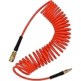 YOTOO Polyurethane Recoil Air Hose 1/4 in by 25 ft with Bend Restrictor, 1/4" Industrial Quick Coupler and Plug, Red