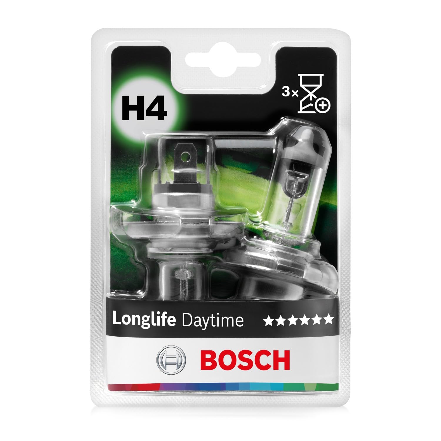 Bosch H4 Longlife Daytime Halogen-Glühlampe für Auto-Scheinwerfer, 12 V 60/55 W, mit langer Lebensdauer - Lampensockel Typ P43t - 2er-Pack Ersatz-Scheinwerferlampen
