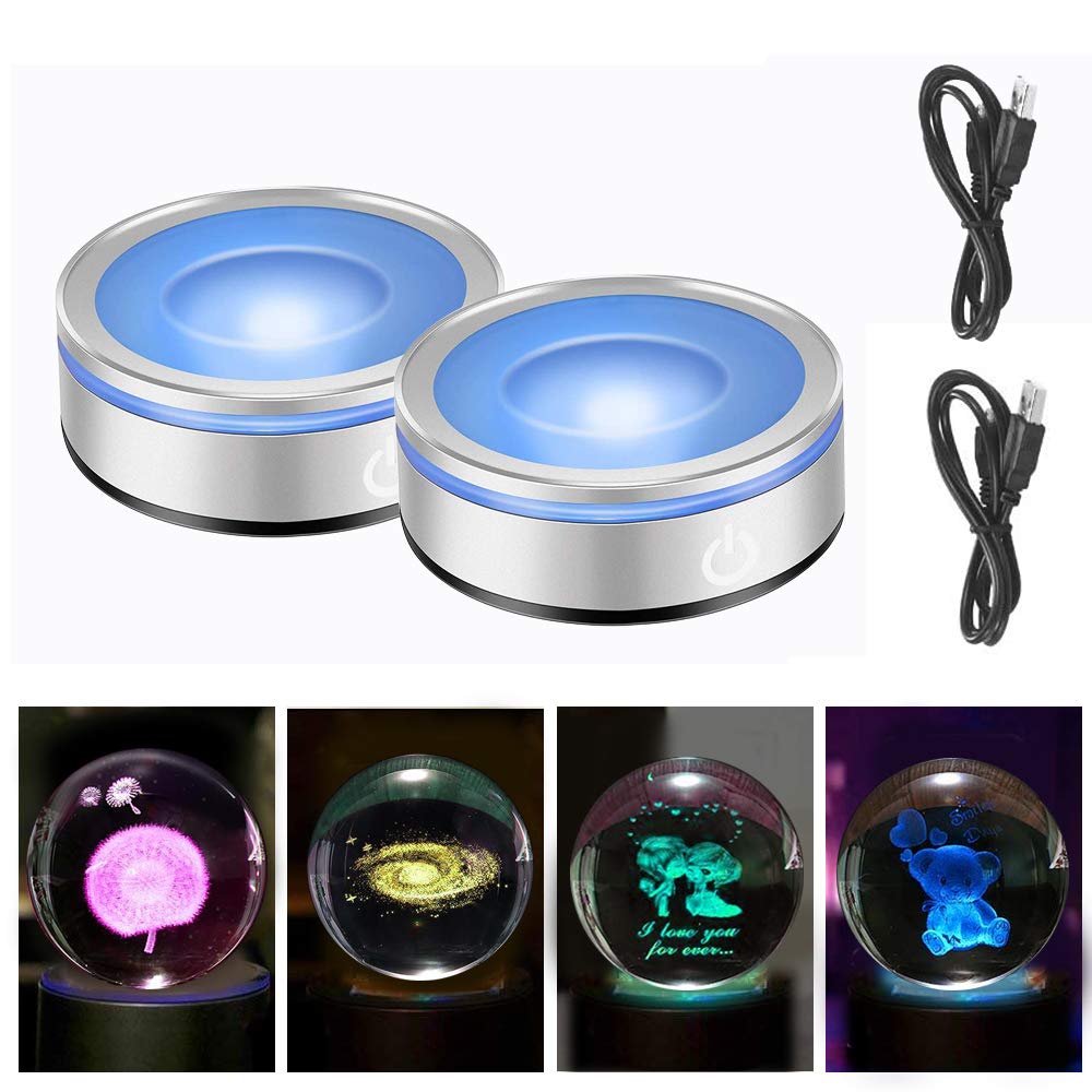 2 Pack LED Light Base, Multicolor Lighted Show Stand Display Plate with Sensitive Touch Switch for 3D Crystal Glass Art