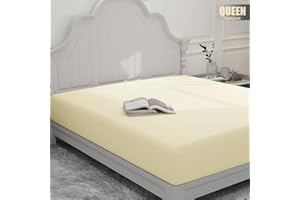 OMAIGAR Queen Fitted Sheet Beige, Single Hotel Luxury Bed Fitted Sheet Only Deep Pocket Soft Breathable Comfy Easy Fit Wrinkle Free(Fitted Sheet, Queen, Beige)