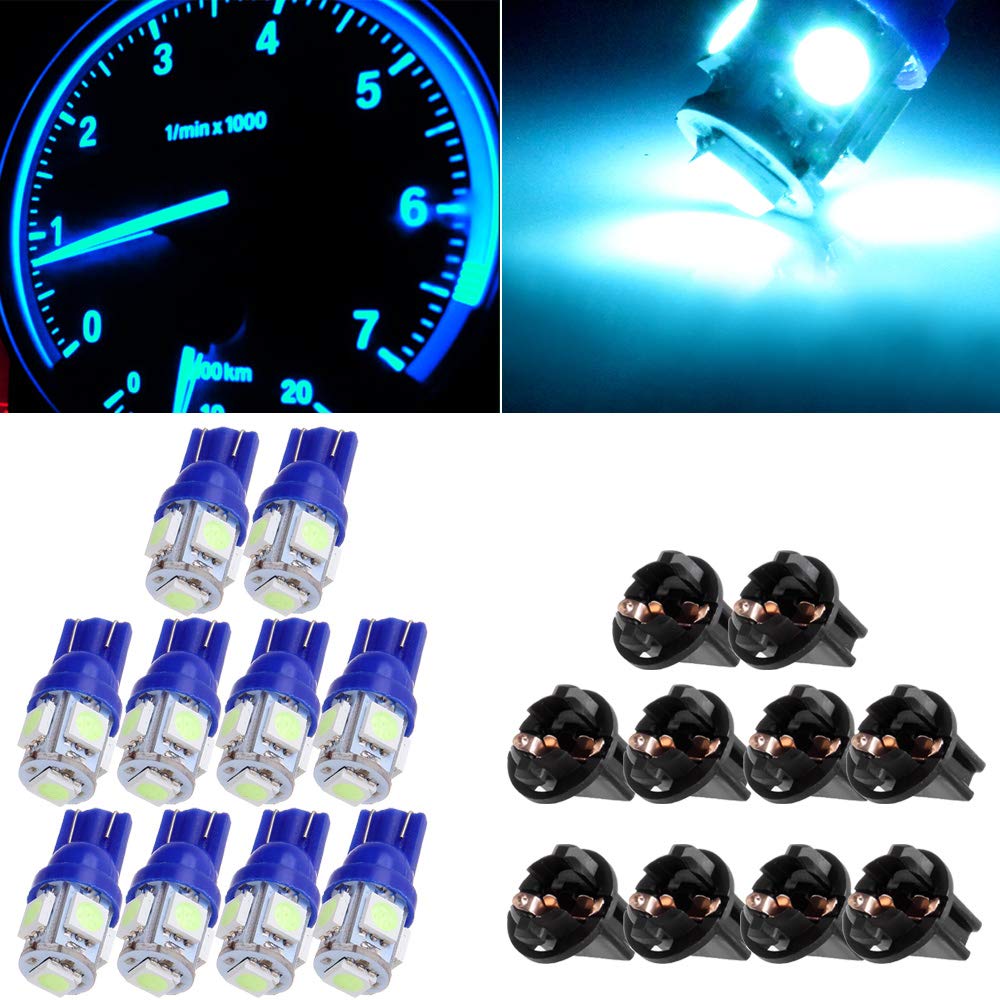cciyu T10 Wedge 147 194 168 W5W 12V LED Interior Light Instrument Panel Dash Light (with Twist Lock Socket),10 Pack Ice Blue