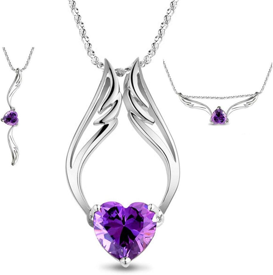 LOCOMO Women Pendant Charm Chain Necklace 18K White Gold Plated Movable Angel Wing Flying Heart Bling Rhinestone Crystal Clear Stone JNK054WHT