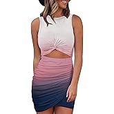 BTFBM Women 2026 Summer Dresses Sleeveless Casual Crewneck Bodycon Cutout Twist Slim Wrap Club Party Beach Mini Dress