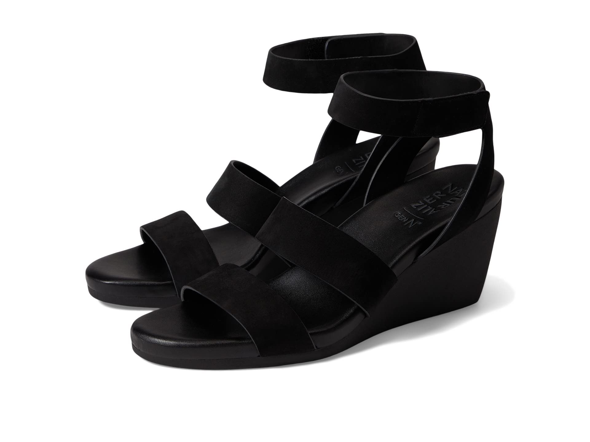 Naturalizer Womens Gen-N Ignite Double Strap Lightweight Wedge Sandal,Black Nubuck,7W