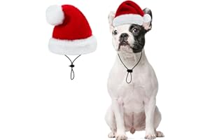 Queenmore Dog Santa Hat, Dog Christmas Hat, Soft Plush Christmas Headwear for Dogs, Funny Festive Red & White Santa Claus Costume for Small Medium Large Dogs with Adjustable Band, M