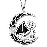 Dragon Necklace for Women Music Moonstone Crescent Moon Necklace Sterling Silver Dragon Pendant Music Note Necklace Dragon Jewelry Music Note Gifts Treble Clef Necklace Music Lover Gifts for Women
