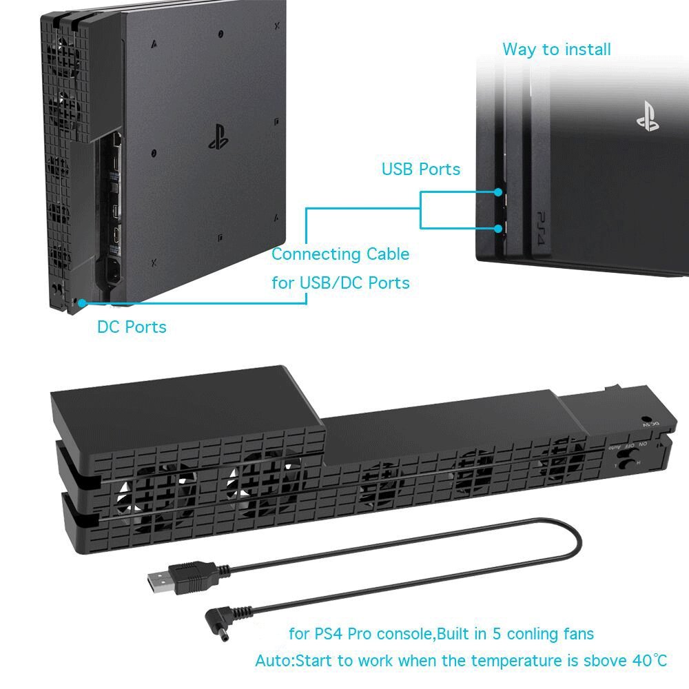 OIVO PS4 Pro Cooler , USB External 5Fan Super Turbo Temperature