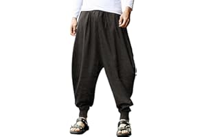 GUDEUBAI Mens Casual Harem Pants Baggy Elastic Drawstring Waist Aladdin Hippie Pant