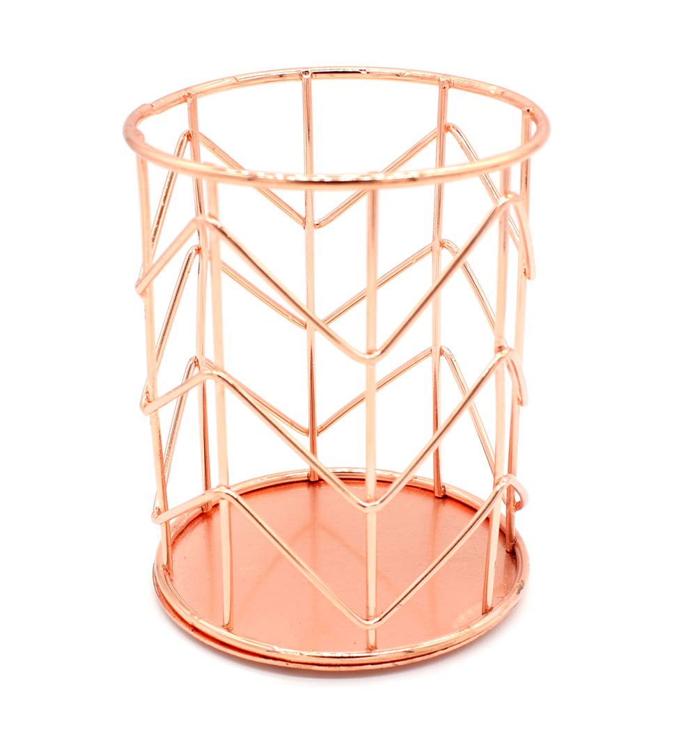 Hillento Pencil Holder, Metal Pen Pencil Holder, Rose Gold Pencil Holder, Desk Stationery Organizer for Home, School, Office Desk Supplies, Makeup Brush Organizer, Rose Gold