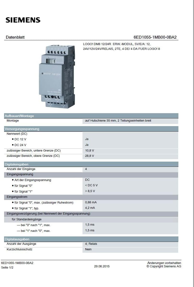 Siemens Logo! DM8 12/24R 0BA2 PLC Expansion Module 24 V/DC, White - Image 3