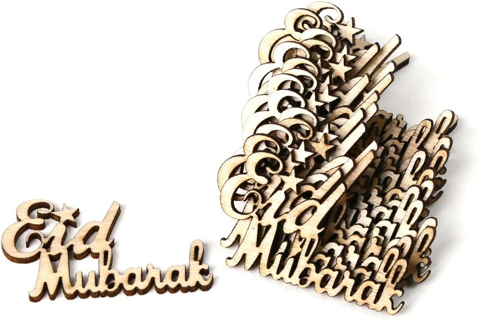 Huilier 15pcs Wooden Craft Eid Mubarak Decoration Table Confetti Scatter Festival Party Home Decor Desktop Ornament