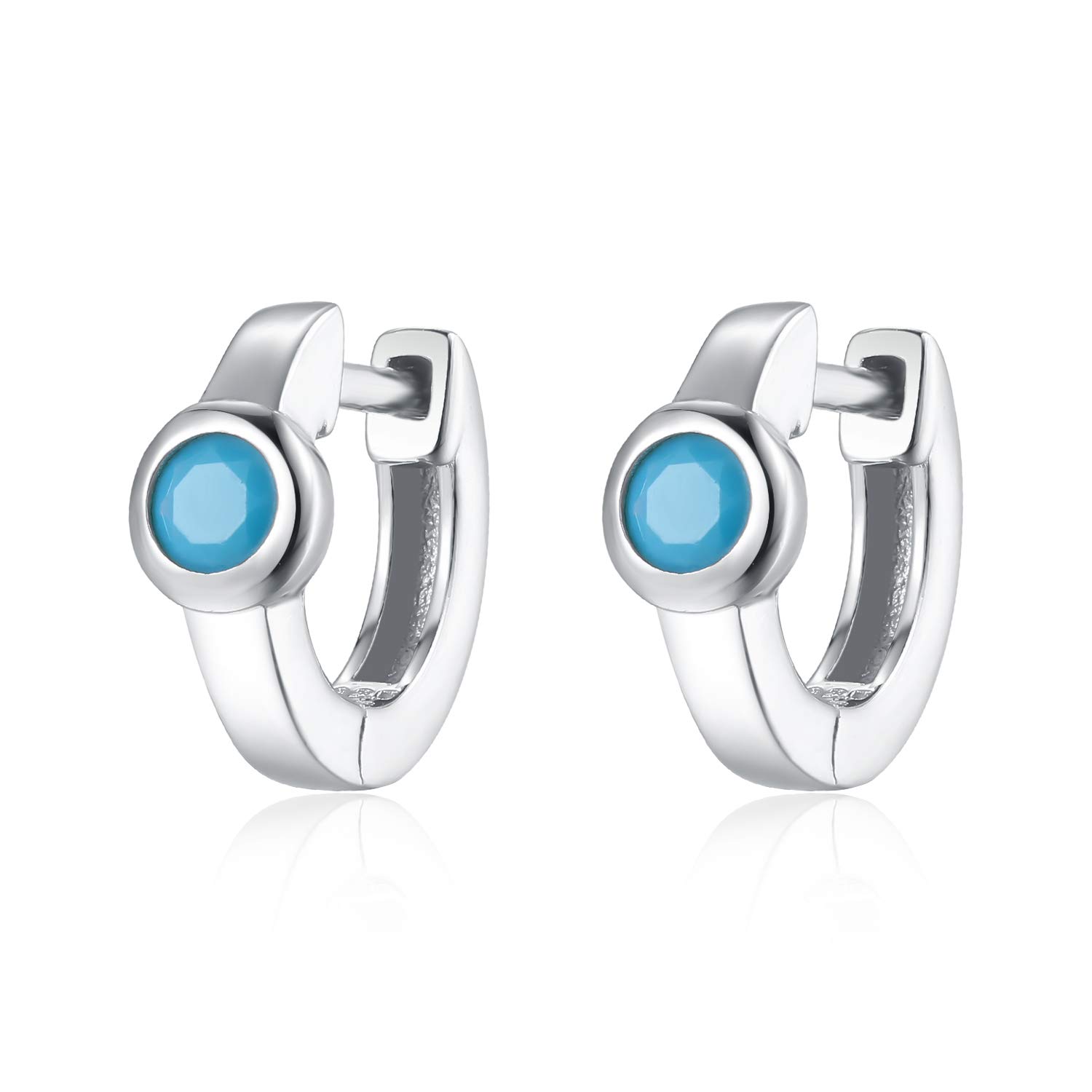 7mm Tiny Huggie Hoop Earrings Turquoise Cz 925 Sterling Silver Hinged Huggy Cartilage Helix Sleeper Earrings Women Men โ image 1