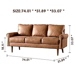 XIZZI Mid-Century Sofa 74" Suede Fabric 3-Seat