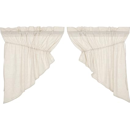 VHC Brands Farmhouse French Country Curtains Simple Life Flax Solid Prairie Swag Pair, Natural