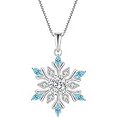 CARICY 925 Sterling Silver Snowflake Necklace Birthstone Necklace Pendant for Women Frozen Snow Flower Christmas Valentine Jewelry