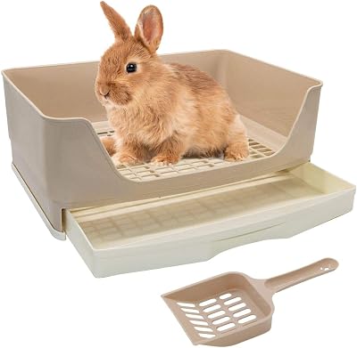 HYLYUN Large Rabbit Litter Tray Box Toilet with Drawer, 40x29x16 cm
