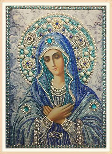AsKong 5D Special-Shaped Drill Diamond Paintings Home Wall Decorated Cross Stitch Rhinestone Embroidery Kits DIY Art Craft Handcraft Holy Virgin(11.8x15.7inch)