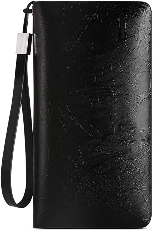YMXQW Durable Men's Clutch, Wrist Clutch Bag Multi-functional Business Bag Zipper Men’s Bag Organiser Business Long Wallet Birthday Present-black A 7.9inch