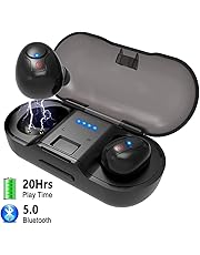 Auricolari Wireless Cuffie,FODLON TWS Bluetooth 5.0 Stereo Auricolari Bluetooth Fili in Ear con Scatola Ricarica e Microfono Incorporat compatibili con Siri per iPhone, Samsung, Huawei,iPad(Nero)