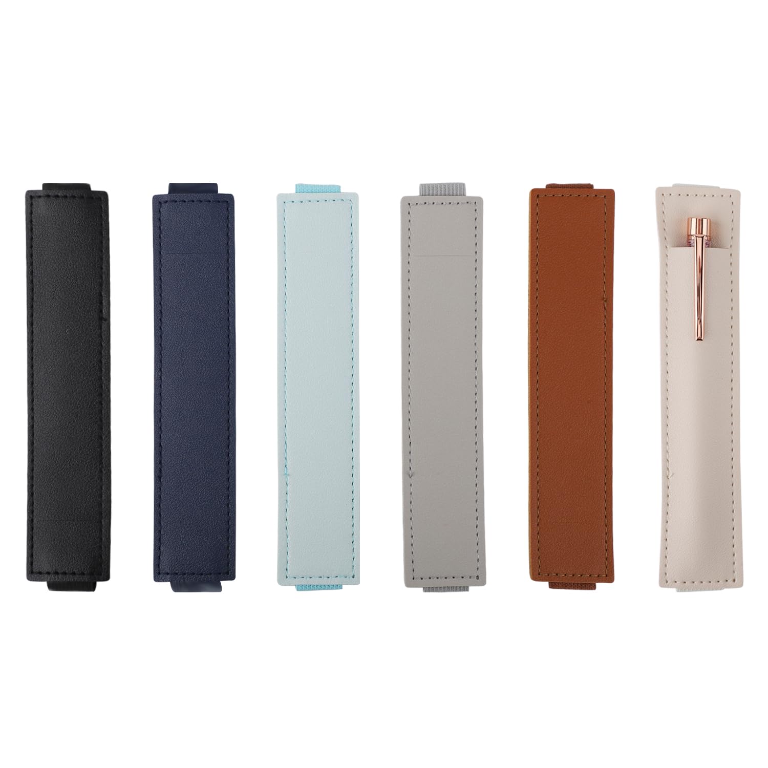 KINBOM 6pcs Elastic Band Pen Holder, PU Leather Pen Sleeve Pouch Journal Pencil Holder Adjustable Elastic Band Pen Holder for Notebook, Planners, Binders and Books (6 Colors)