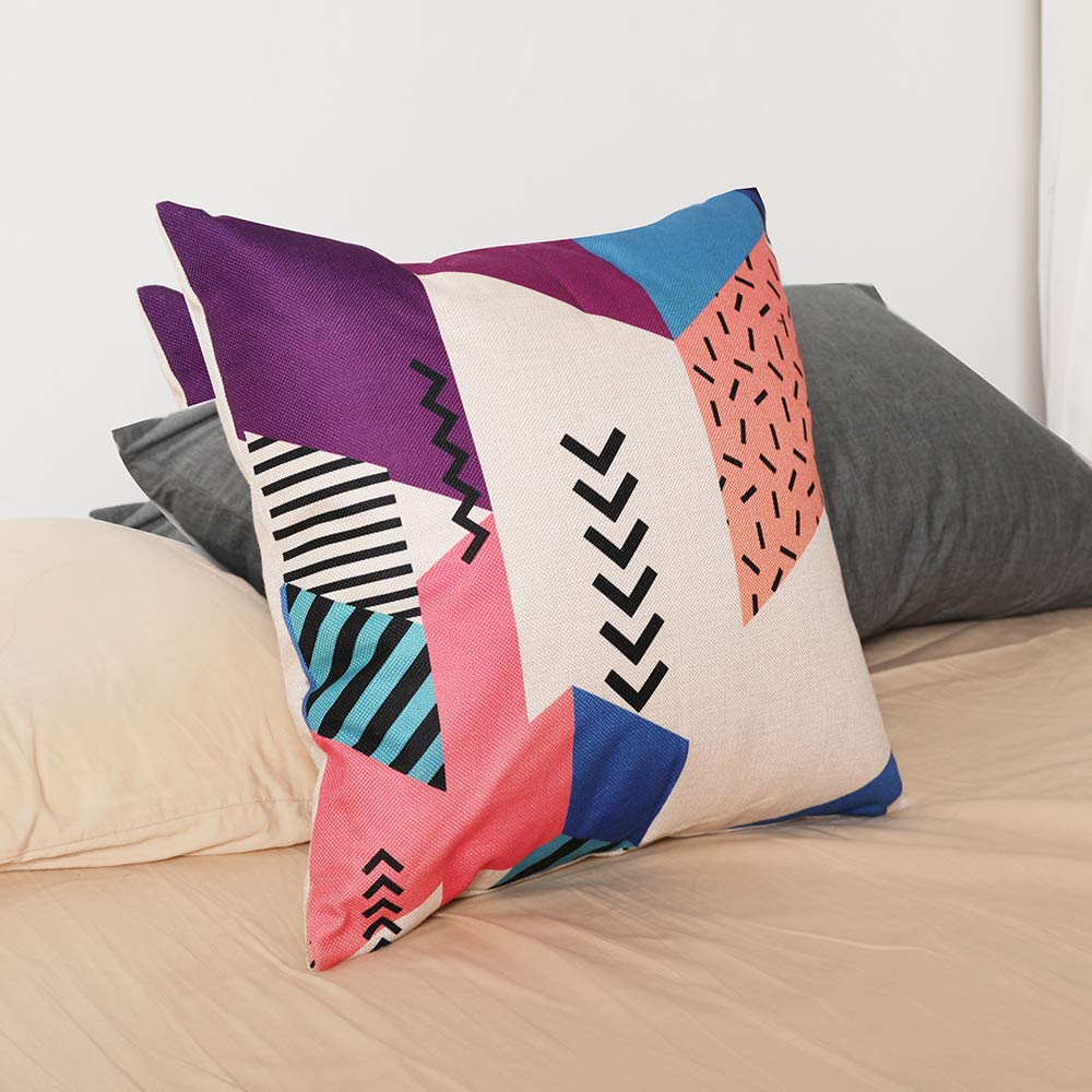 ModeHome Cushion Cover Geometry Style Pillow Case 100% Cotton Linen 18 18 inch Square Throw Pillow Case Home Decorative for Couch Sofa or Bed