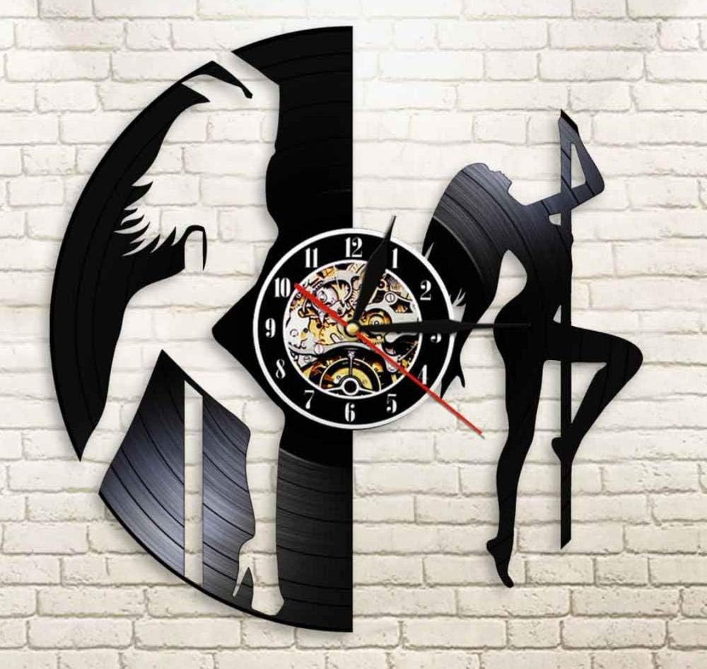 Hrwdz Sexy Chick Stripper Wall Art Wall Clock Sexy Dancing Girl Pole Dancers Night Club Steal Tube Vinyl Record Wall Clock