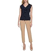 Tommy Hilfiger Women's Sleeveless Mix Media Ruffle Front Blouse