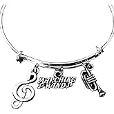Marching Band Charm Bracelet Musical Note Silver Trumpet Charm Bracelet Expandable Bangle
