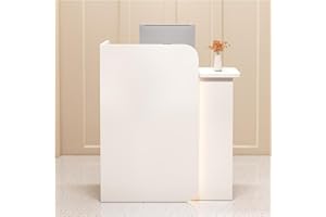 HXFAAFXH Reception Desk with LED Lights, Front Counter with Lockable Drawer, Retail Checkout Counter, Modern Receptionist Desk for Supermarket, Convenience Store, Hotel Lobby, Office (Color: White)