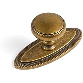 Goo-Ki 1.3''(33mm) Dia Antique Brass Classic Cabinet Knob with Sunburst Backplate-6 Packed Retro Style Zinc Alloy Drawer Knobs