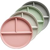 greenandlife 9 Inch (4PCS) Unbreakable Divided Plates for Kids Adults, Dishwasher & Microwave Safe Compartment Plate, Lightweight Reusable Plastic Portion Control Plates, BPA Free and Healthy