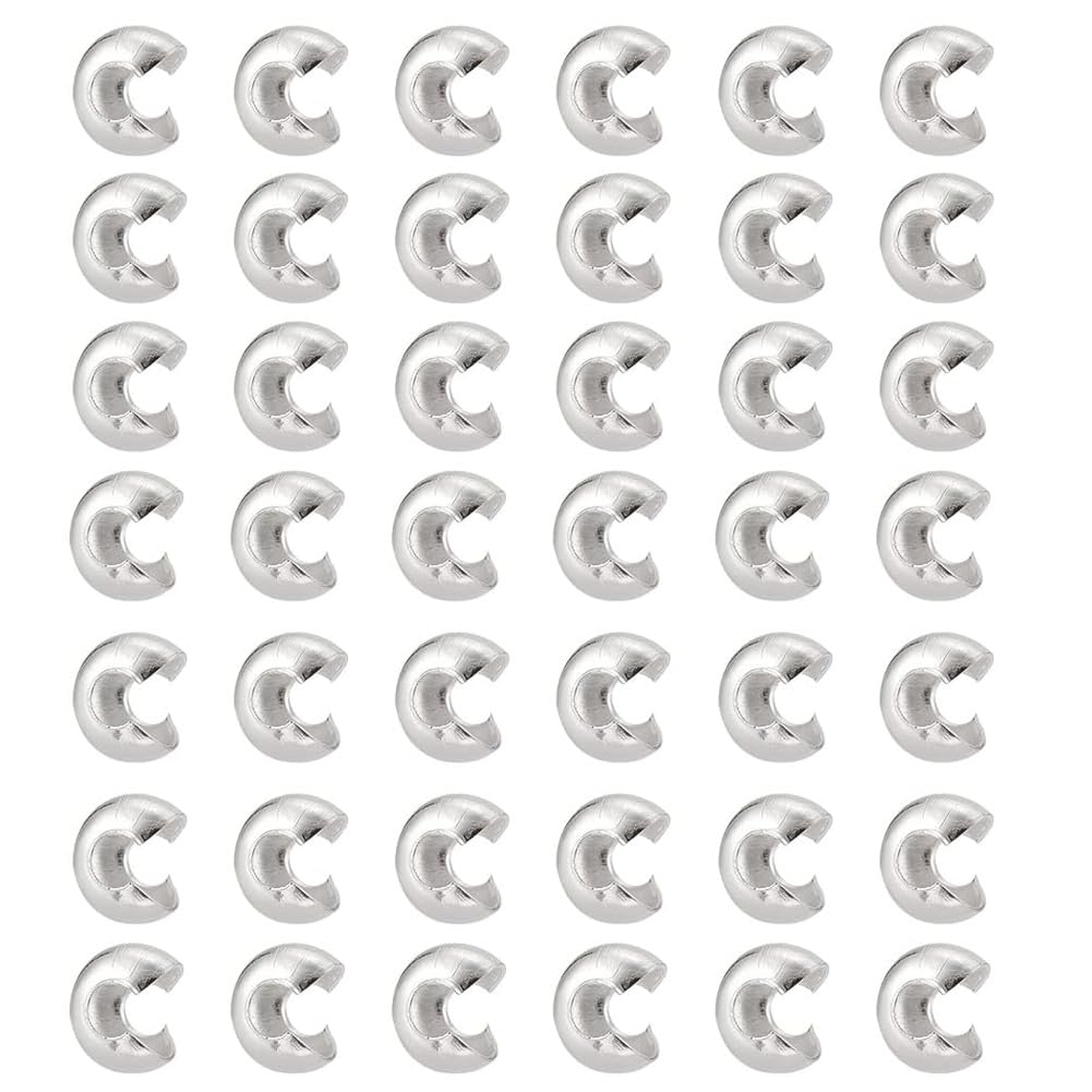 PandaHall 100pcs Silver Crimp Beads 4mm Sapcer Beads Brass End Bead Covers Stopper Half Round Open Crimp Bead for Earrings Necklace Bracelet Jewellery Making DIY Crafts
