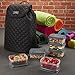 Fit & Fresh JAXX Black Quilted BACKPACK, Stylish Fitpak Meal Prep Set with Portion Control Containers, Ice Pack and Vitamin Case, Black