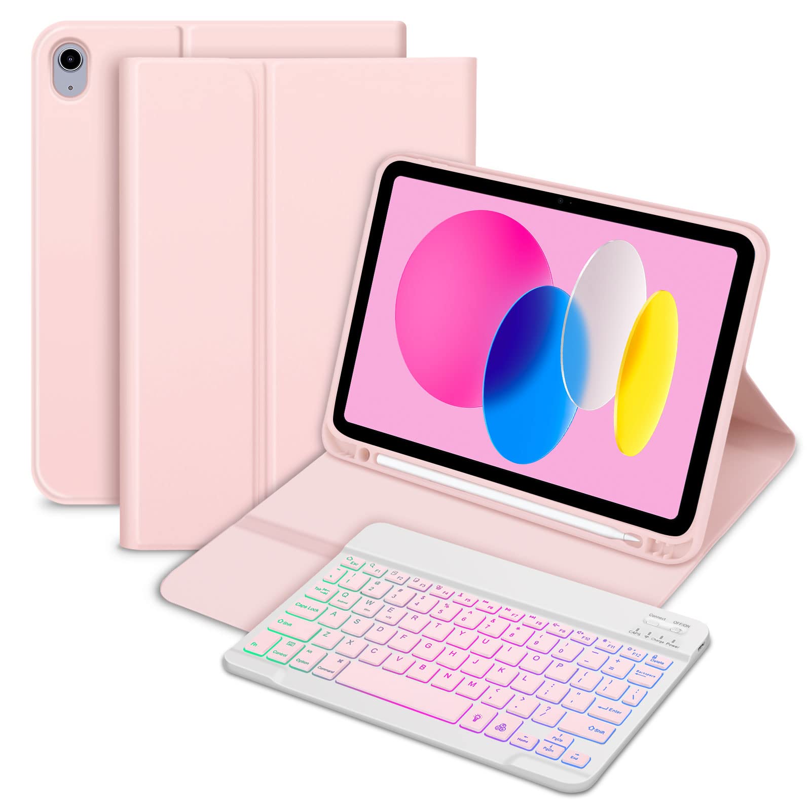 Bettdow for iPad A16 11th Generation 2025/10th Generation 2022 Keyboard Case, UK Layout Detachable Backlit Wireless Keyboard, Case with Pencil Holder for iPad A16 11 Inch/ 10th Gen 10.9 Inch (Pink)
