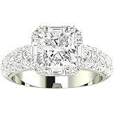 Houston Diamond District 1.75 to 6.75 Carat LAB GROWN Diamond Halo Style Baguette And Pave Set Round Cushion Cut Diamond Engagement Ring (E-F Color VS2-SI1 Clarity)