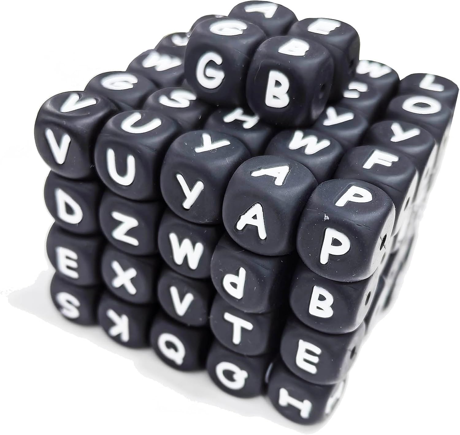 Photo 1 of 105Pcs Silicone Letter Beads, BetterJonny 12mm A-Z Alphabet Bead Black Square Letter Bead with String Silicone Loose Beads for Jewelry Necklace Bracelet DIY Crafts